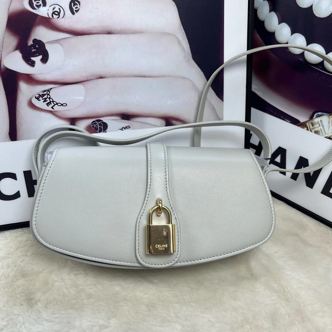99新 Celine/思琳 赛琳灰白色锁头包