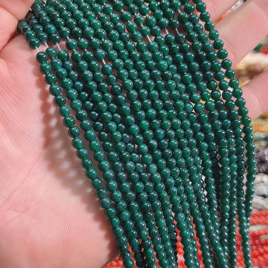 玛瑙/玉髓未镶嵌珠宝半成品碧玉绿玛瑙一条4mm