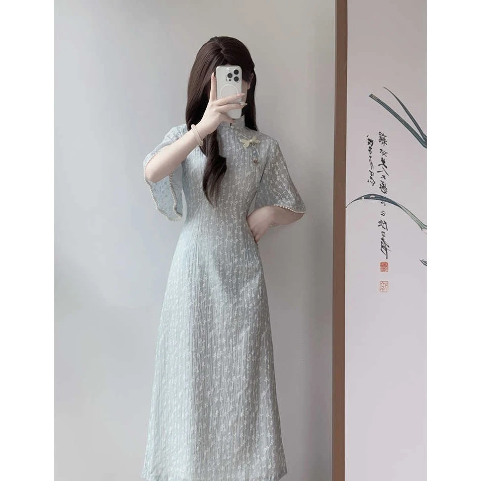 年轻款小清新改良旗袍连衣裙女夏季短袖2025年新款学生送考旗袍裙