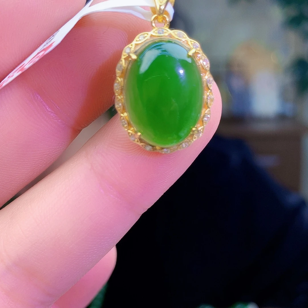 吊坠(不含链)银S925镶嵌和田玉（碧玉）吊坠