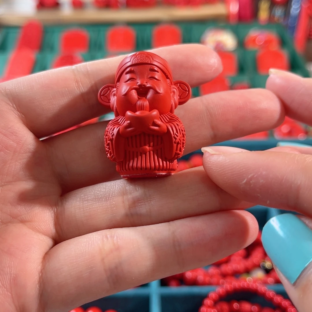 天然辰砂含辰砂工艺品立体财爷爷小摆件