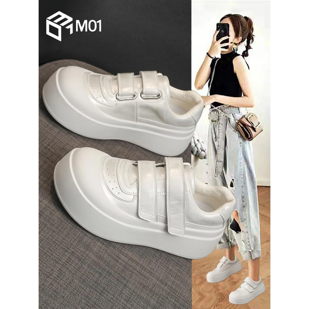 M01欧洲站魔术贴小白鞋女2025春季新款复古脏脏大头厚底休闲板鞋