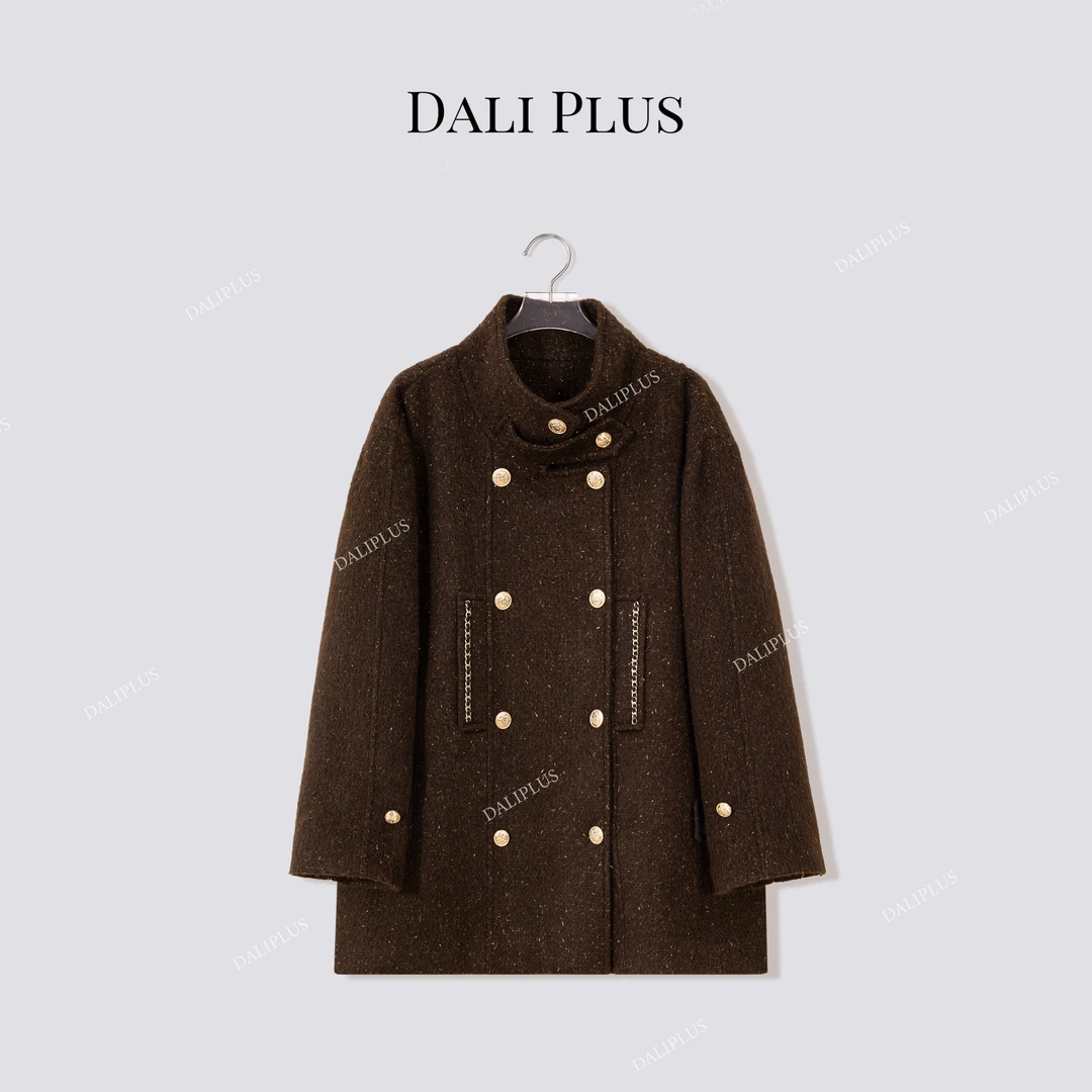 DALI PLUS“金棕链条95白鹅绒服”双排扣呢子羽绒服-D5ST1540