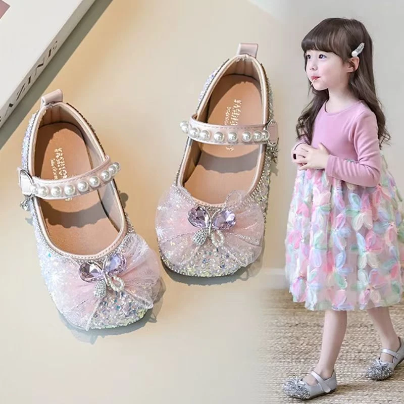 女童鞋子儿童水钻公主小皮鞋2025新款春秋宝宝水晶单鞋女孩演出鞋