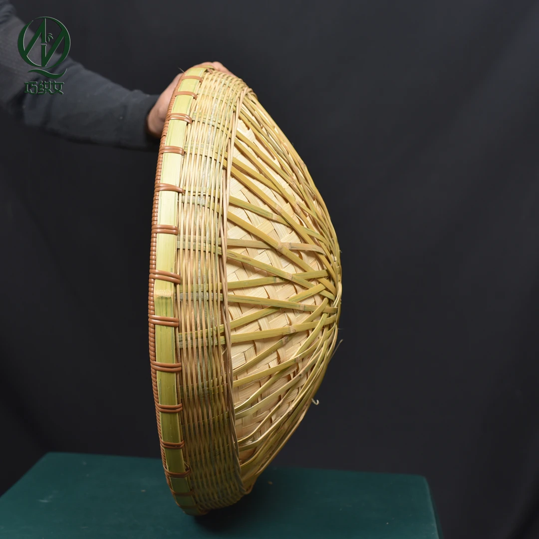 可定做竹编簸箕晾晒装饰圆竹匾竹编竹制品蒸饭盖形尖底部加厚竹盖