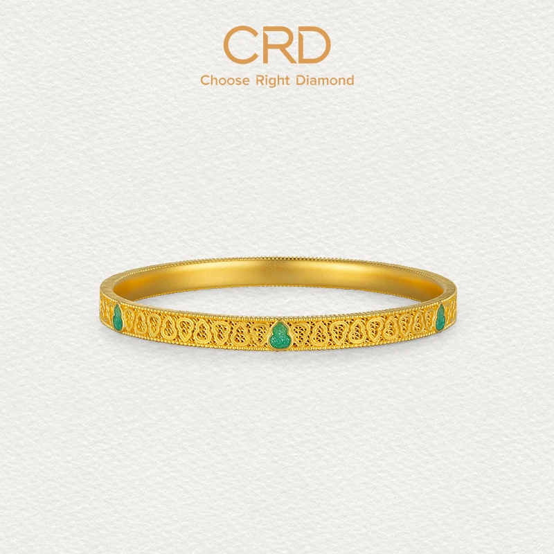 CRD克徕帝镂空葫芦黄金手镯足金999鎏彩手镯国风镯子三金五金送礼