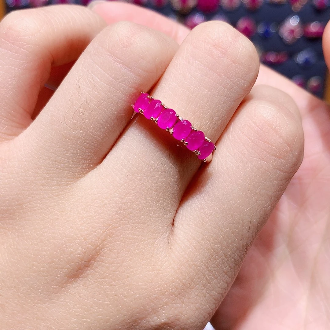 雾***花红宝石戒指银S925镶嵌