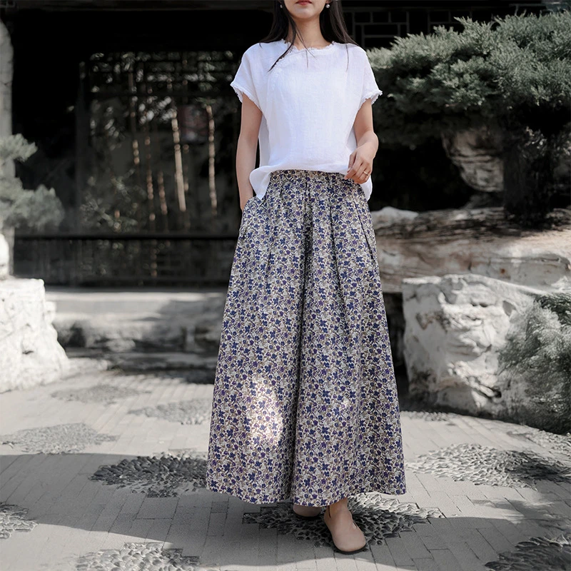 2025夏季新款碎花裙裤女高腰宽松轻薄阔腿休闲裤显瘦裤子印花垂感