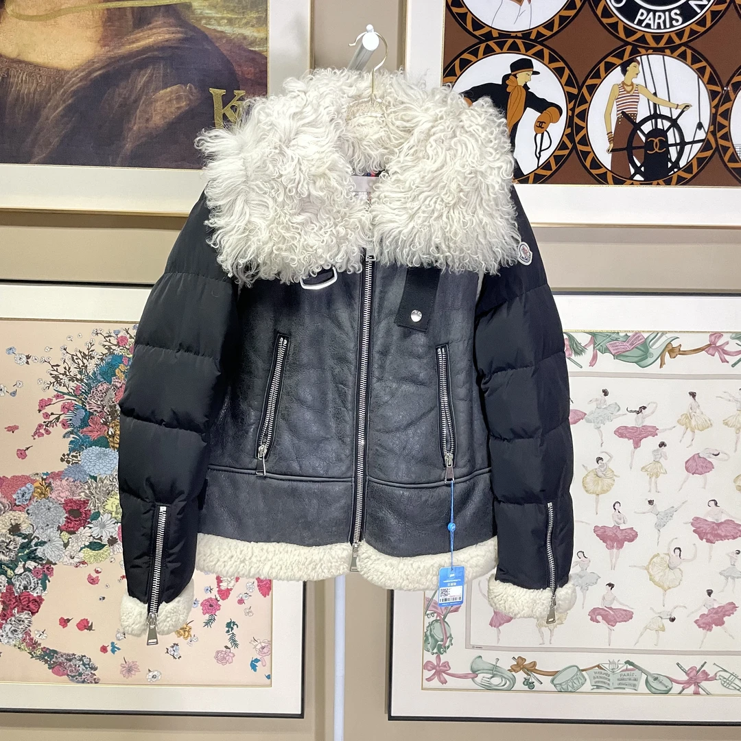 95新 MONCLER 毛领拼皮羽绒服外套/S127