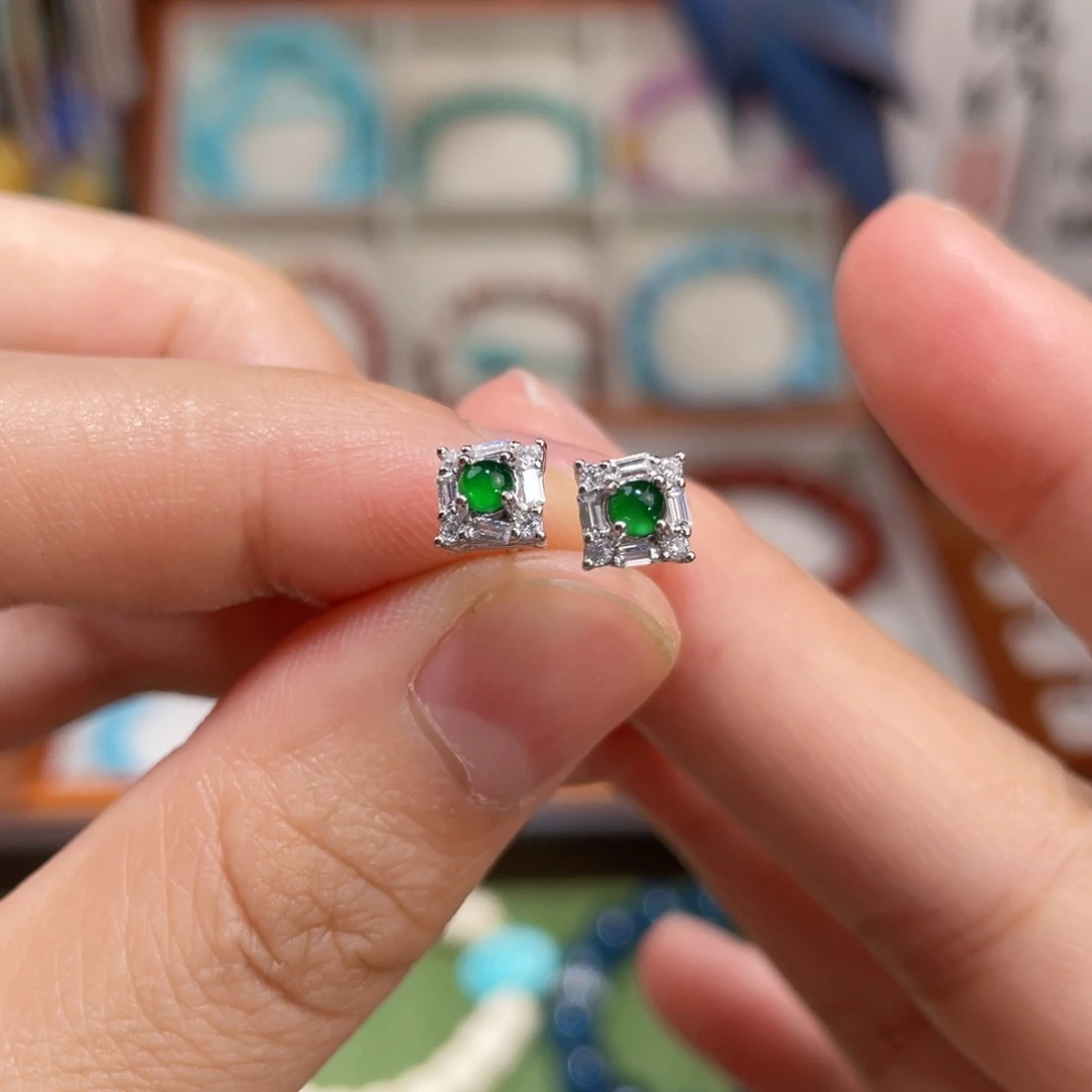 翡翠银S925镶嵌耳饰