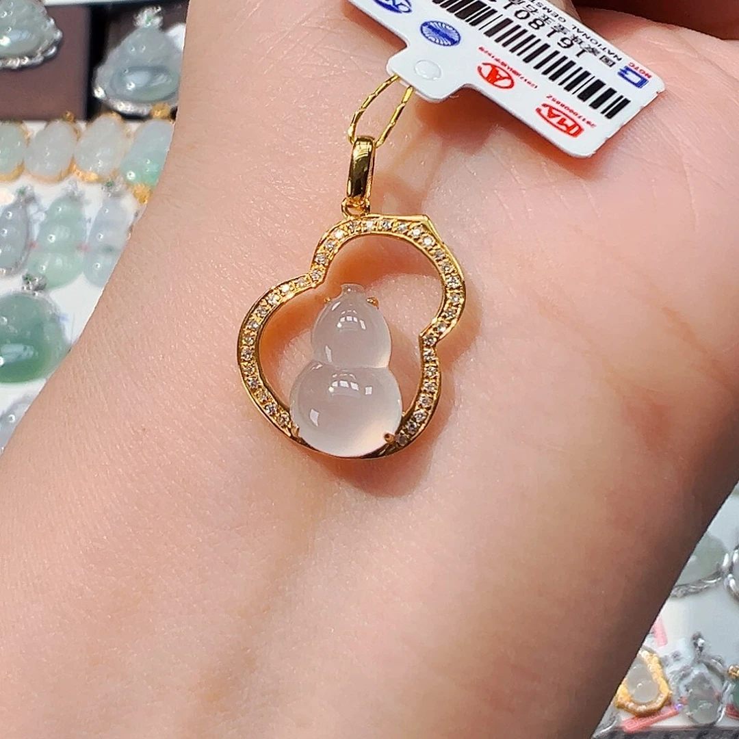 翡翠18K金镶嵌吊坠(不含链)葫芦