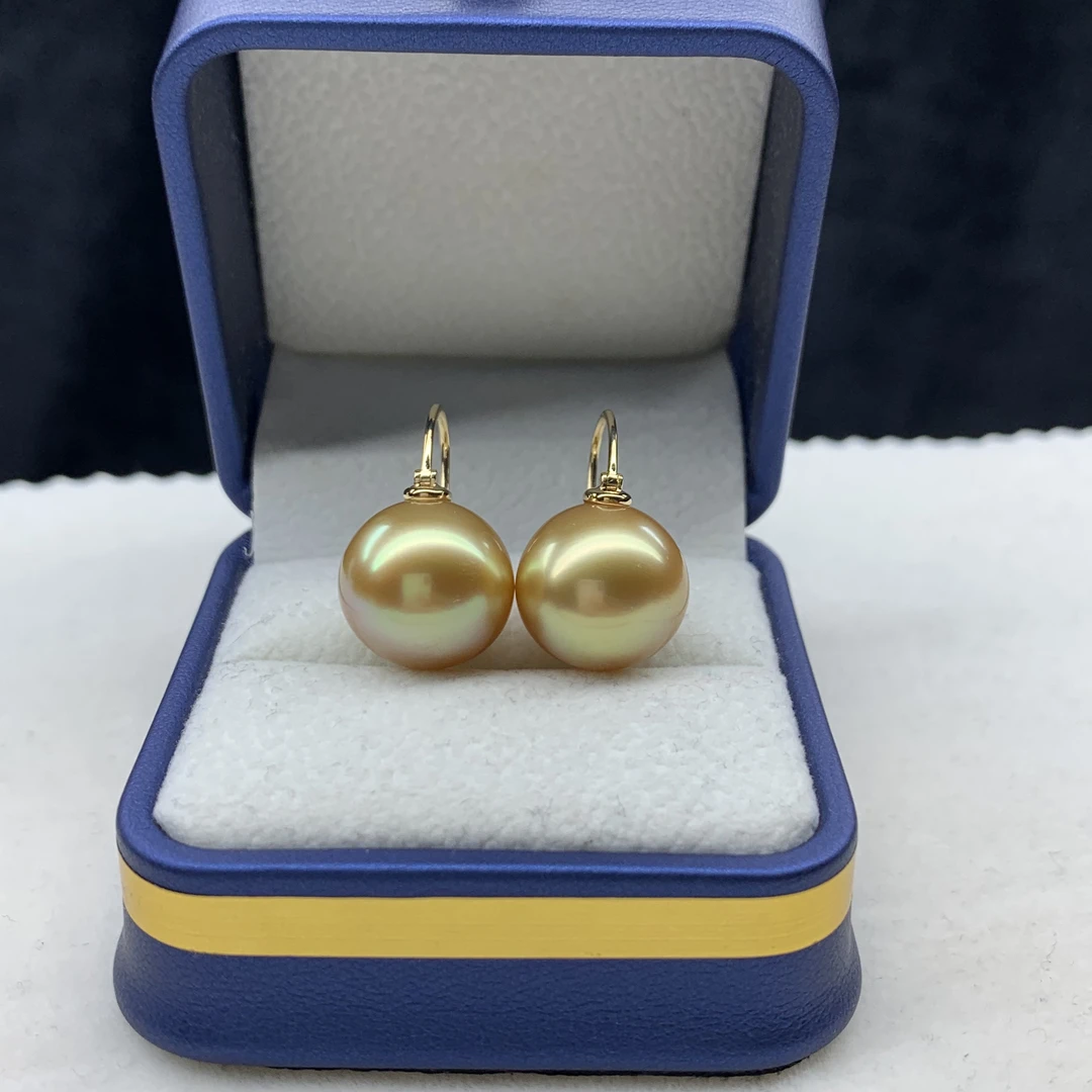 海水南洋金珠茶壶款耳扣13.5-14mm镶嵌18k金表皮整体干净细腻炫丽