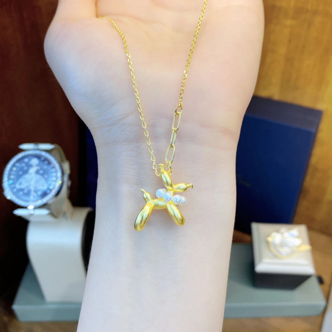 吊坠925银合成锆石 黑标K白色气球小狗时尚项链dois12