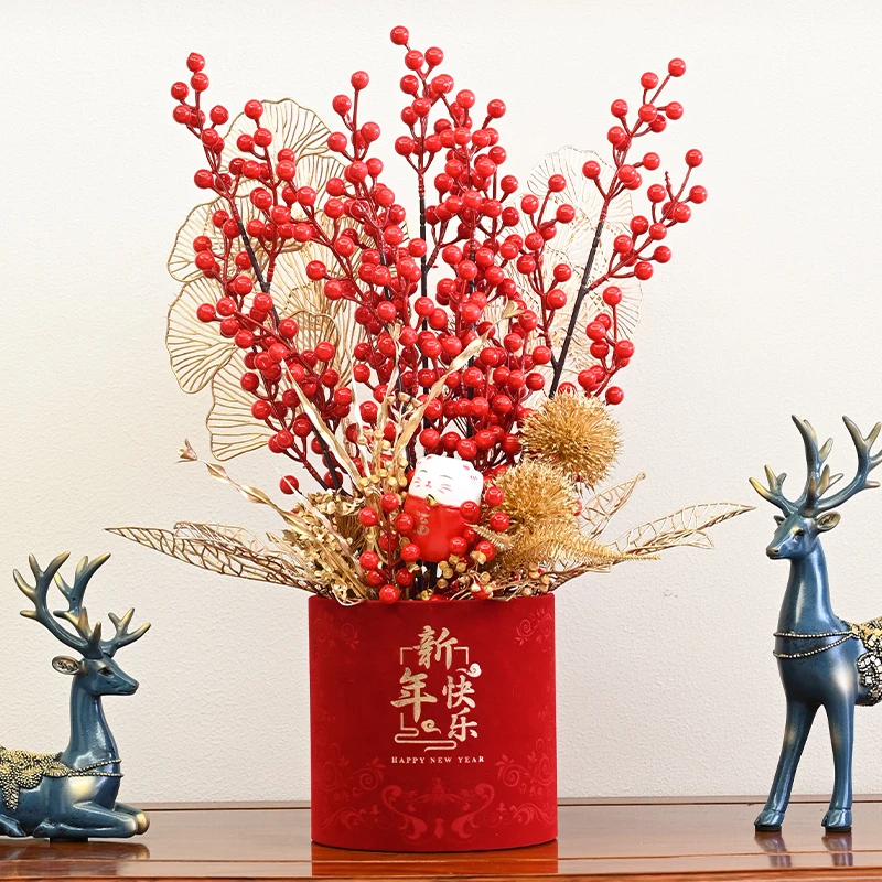 新年福桶新款升级绒布款新春装饰年宵花祝福成品礼物【刘莉优选】