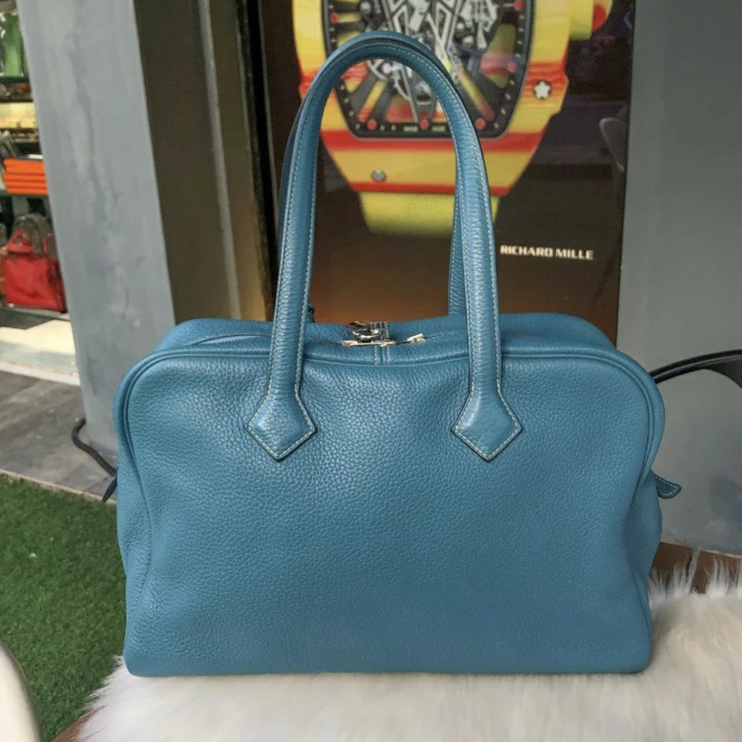 99新 Hermes/爱马仕 爱马仕维多利亚35牛仔蓝P手提包8453008