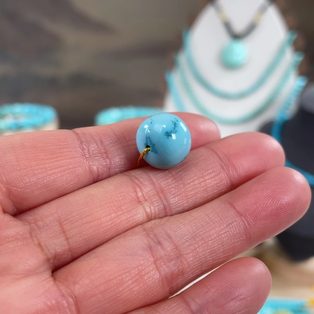 绿松石未镶嵌套链12.5云盖蓝老型珠