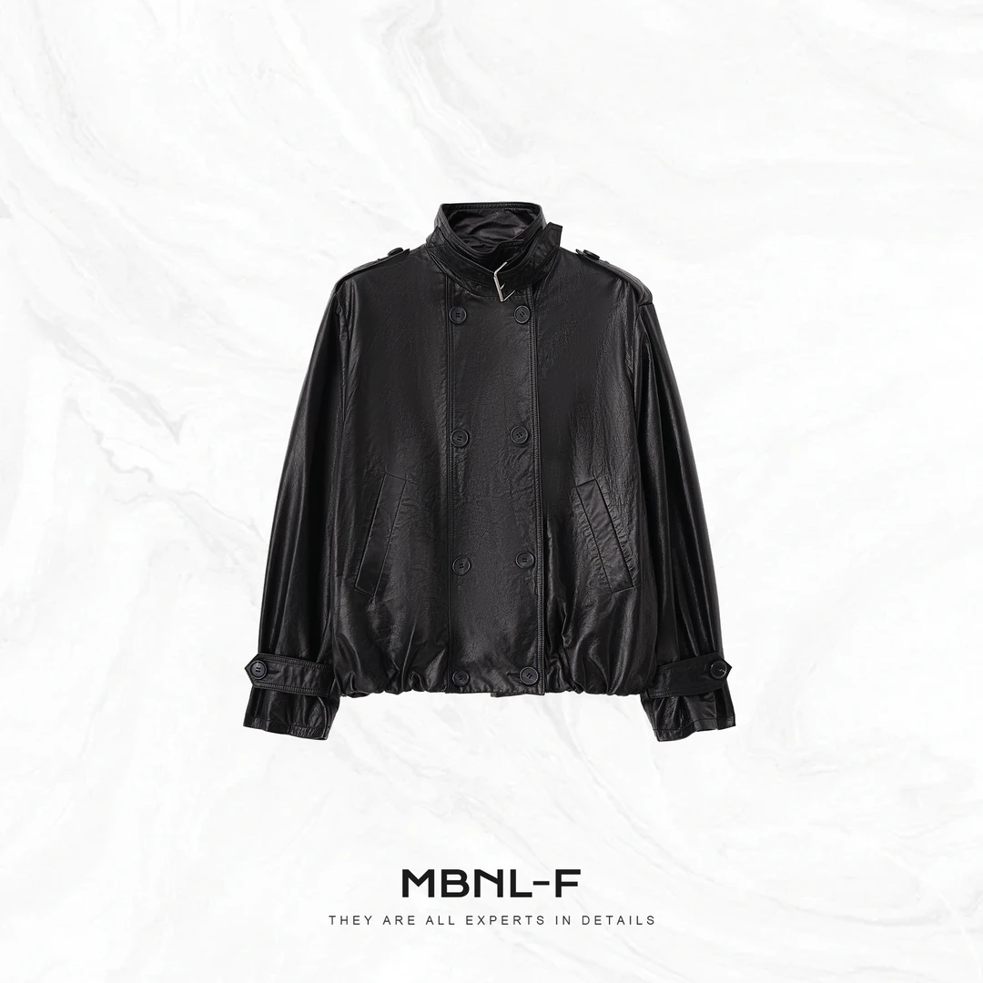 MBNL-F ‘’黑胶棱镜‘’ 双排扣土耳其进口山羊皮皮衣秦磊XM-XPY2332