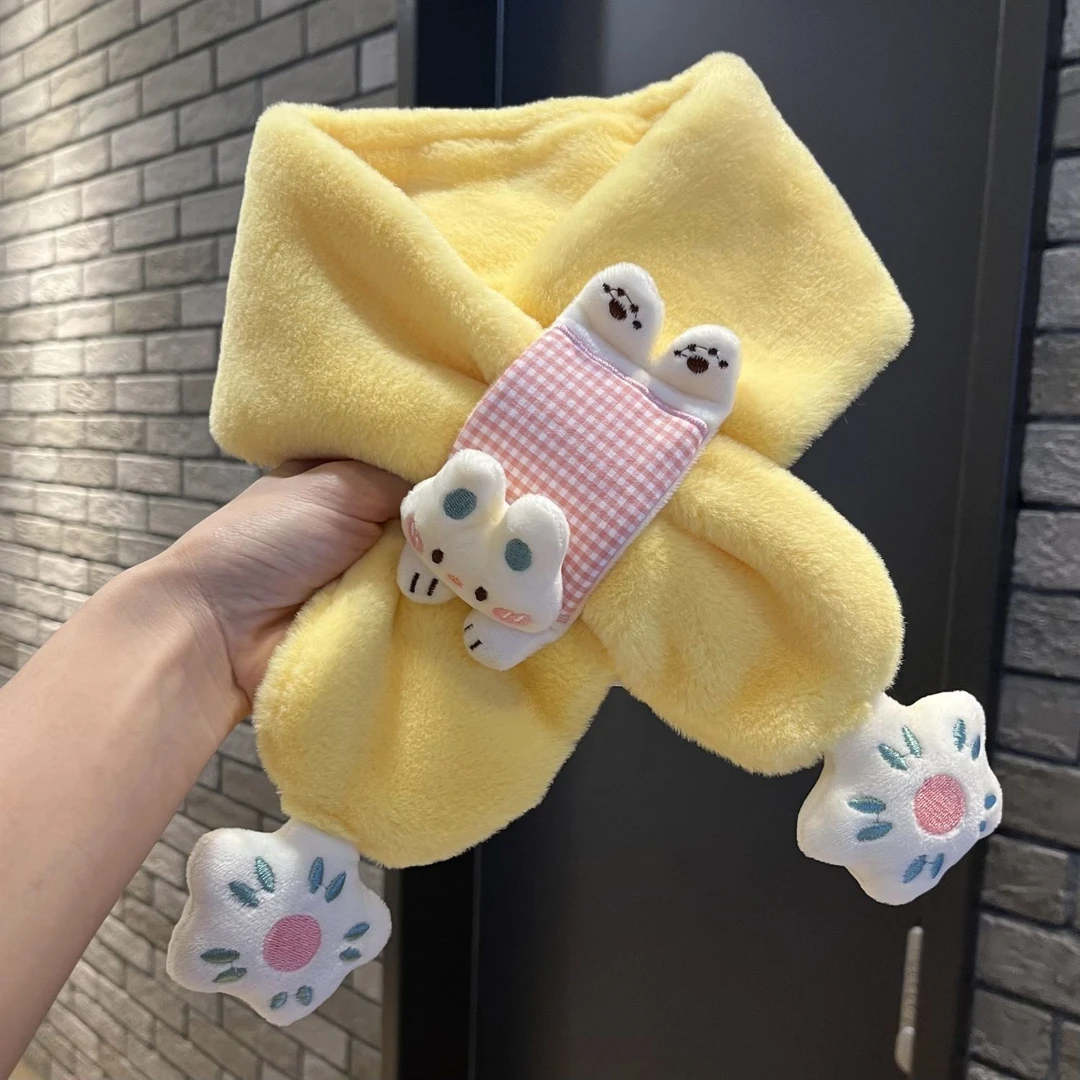 冬季儿童毛绒围巾男童女孩加厚防风保暖新款宝宝可爱卡通围脖交叉