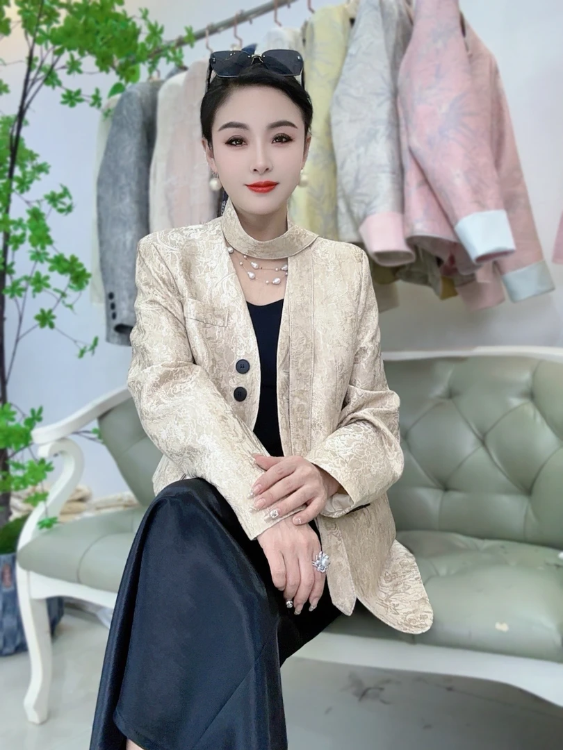 【绝美佳人】气质通勤宽松飘带西装外套立体肌理设计小香风洋气名媛