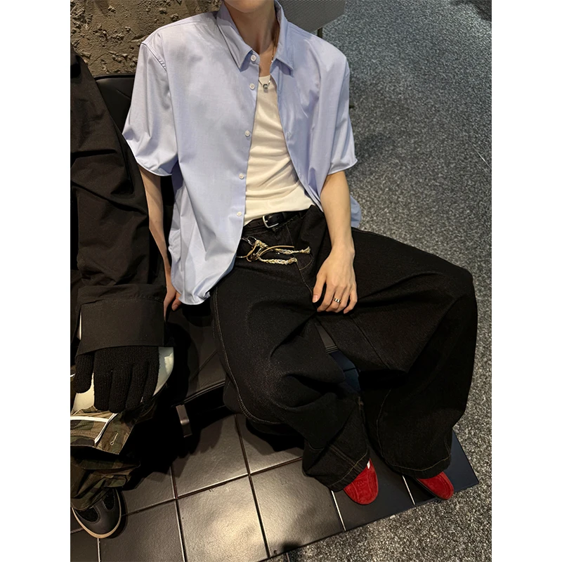 81010 简约夏天韩系纯色凉感透气休闲短袖衬衫