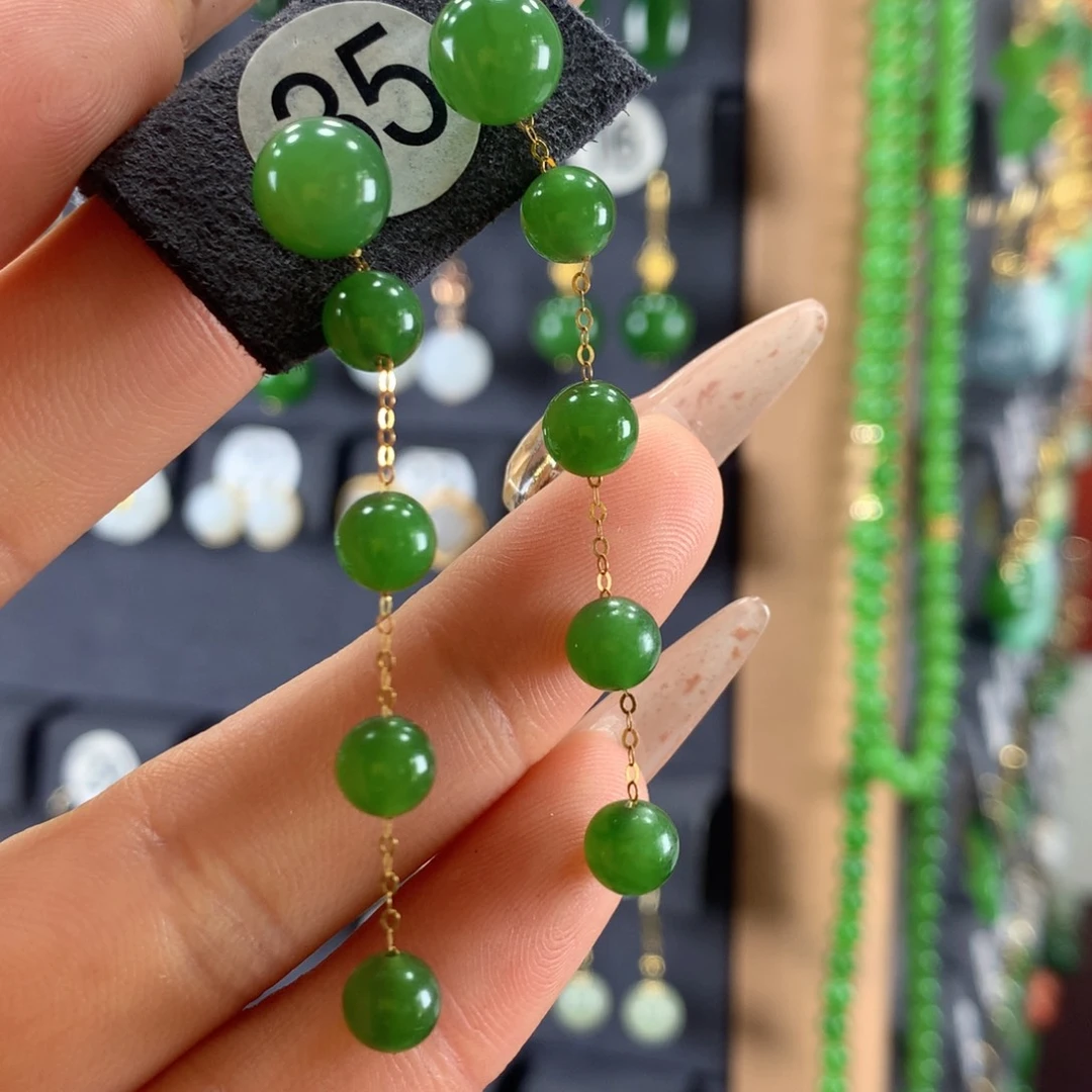 和田玉耳饰18K金镶嵌阿**