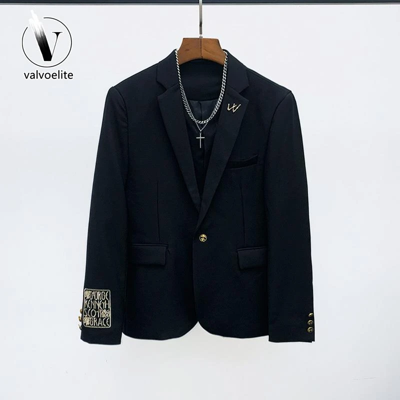 VALVOELITE袖口刺绣西装秋季潮流修身小西服外套男休闲青年单外套