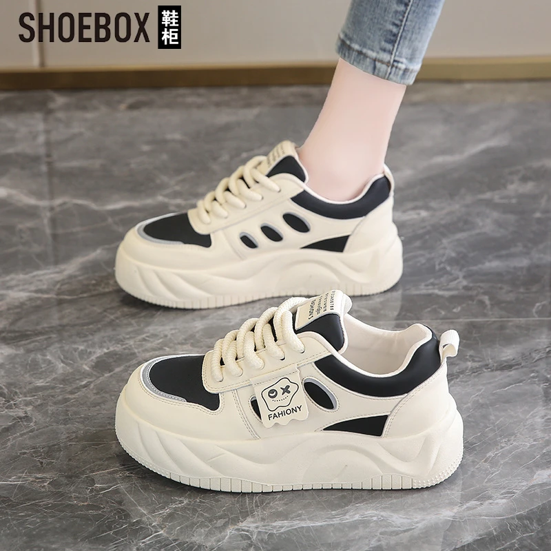 SHOEBOX鞋柜厚底板鞋女2025秋冬新款透气小白鞋轻便运动休闲鞋女