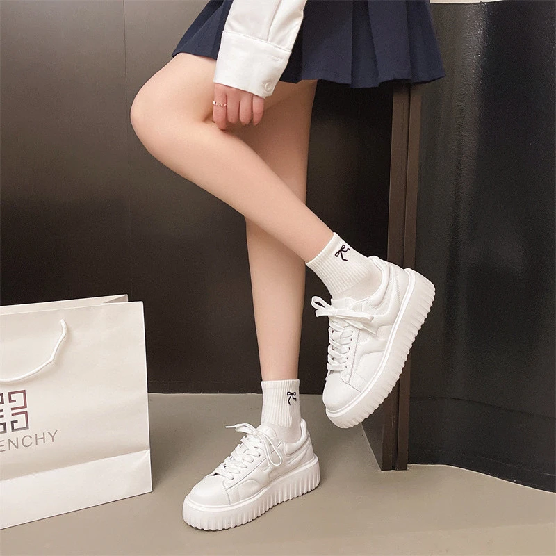 鞋匠哥真皮小白鞋春季新款牛皮厚底休闲鞋真皮内里透气真皮女鞋