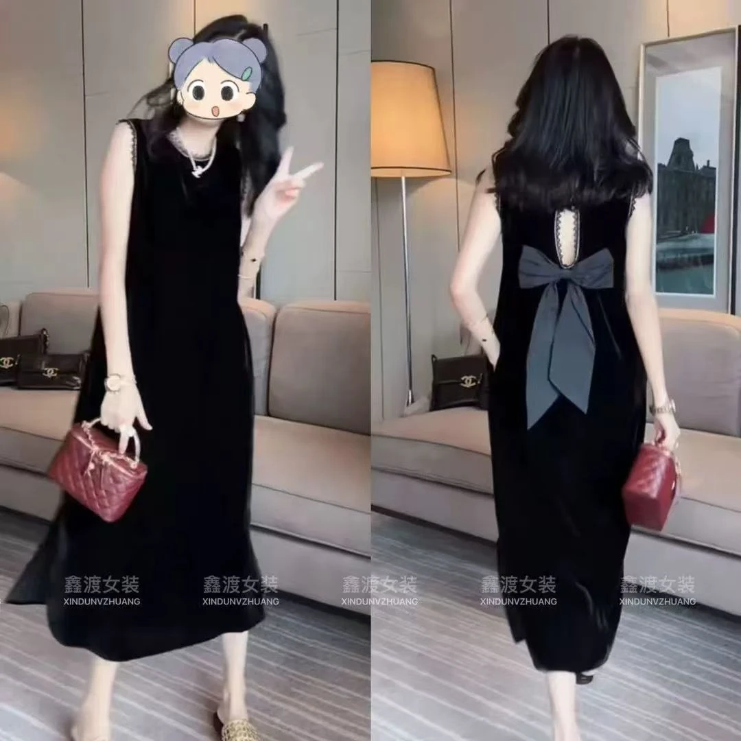 时尚气质优雅丝绒连衣裙女2025夏季新款法式名媛风显瘦百搭裙子潮