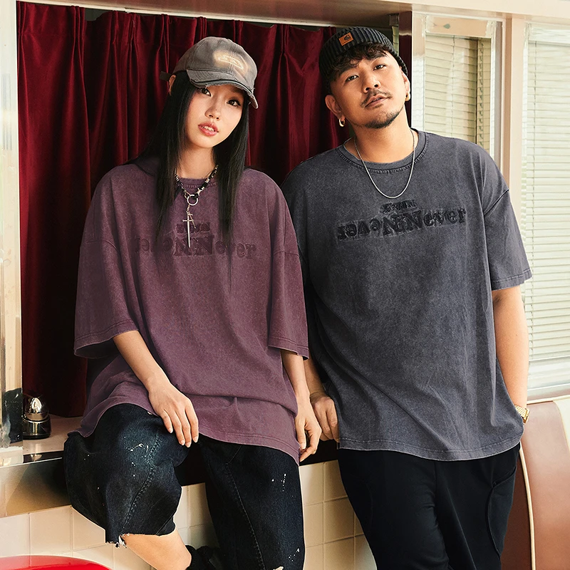 NMAX大码潮牌男装25年夏复古怀旧重水洗炒雪花短袖T恤宽松FNT033