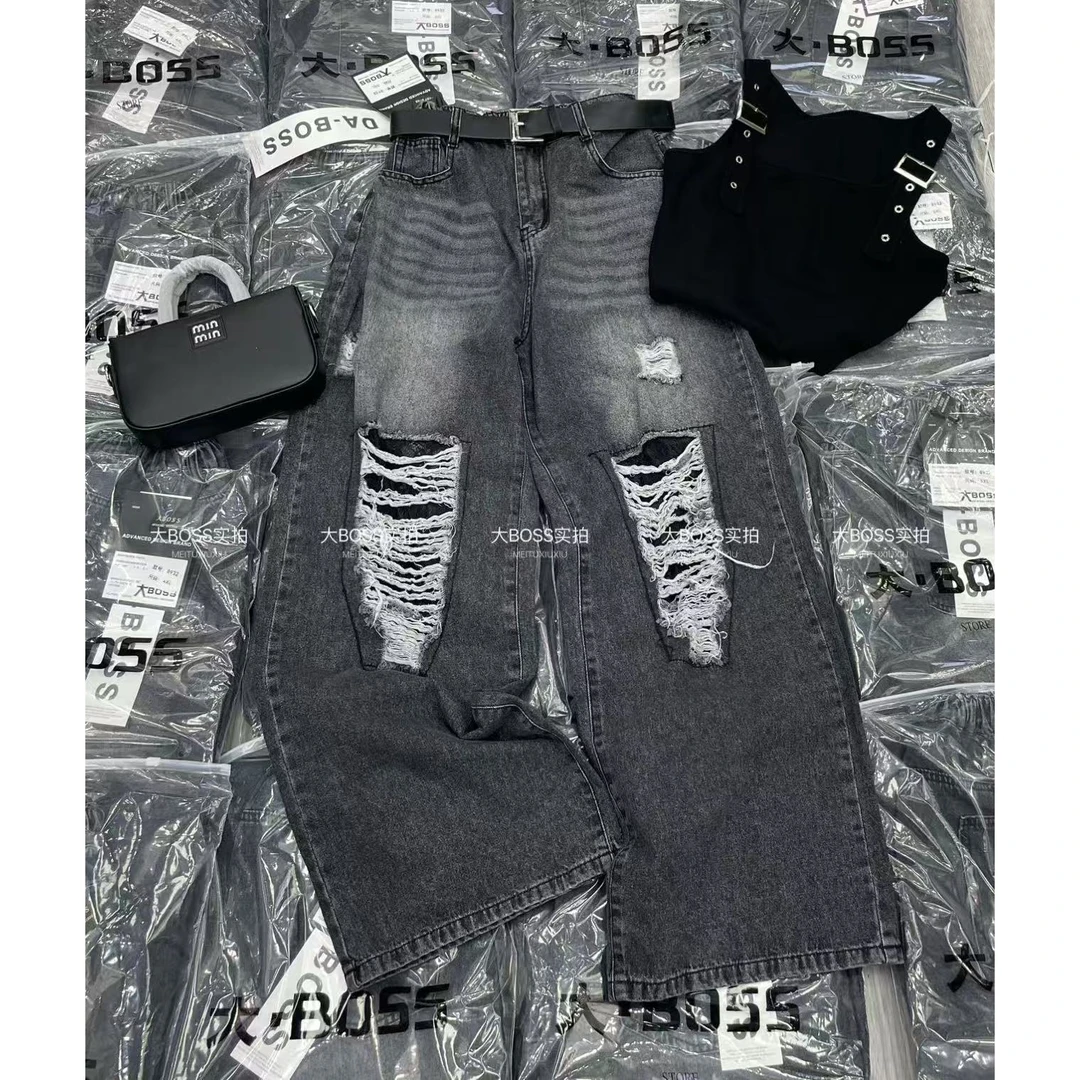 王美丽专享高端定制版蕾丝破洞巨显瘦牛仔裤自留款8932