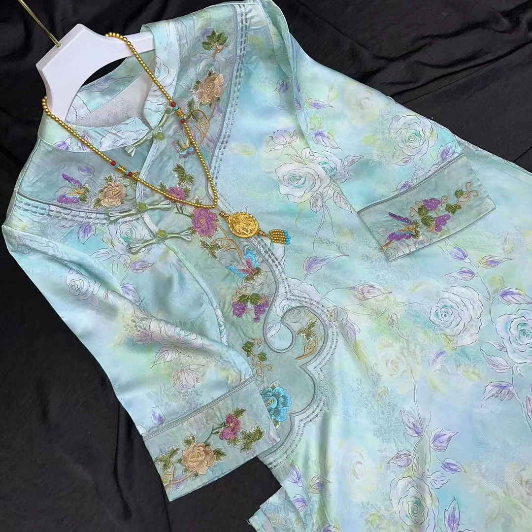 0239-常熟新中式【勿忘我】气质显白蓝色小个子显瘦连衣裙