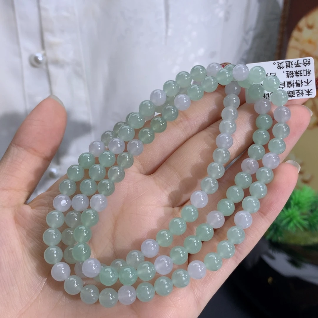 未镶嵌手串翡翠卡6.0冰胶双彩白加绿