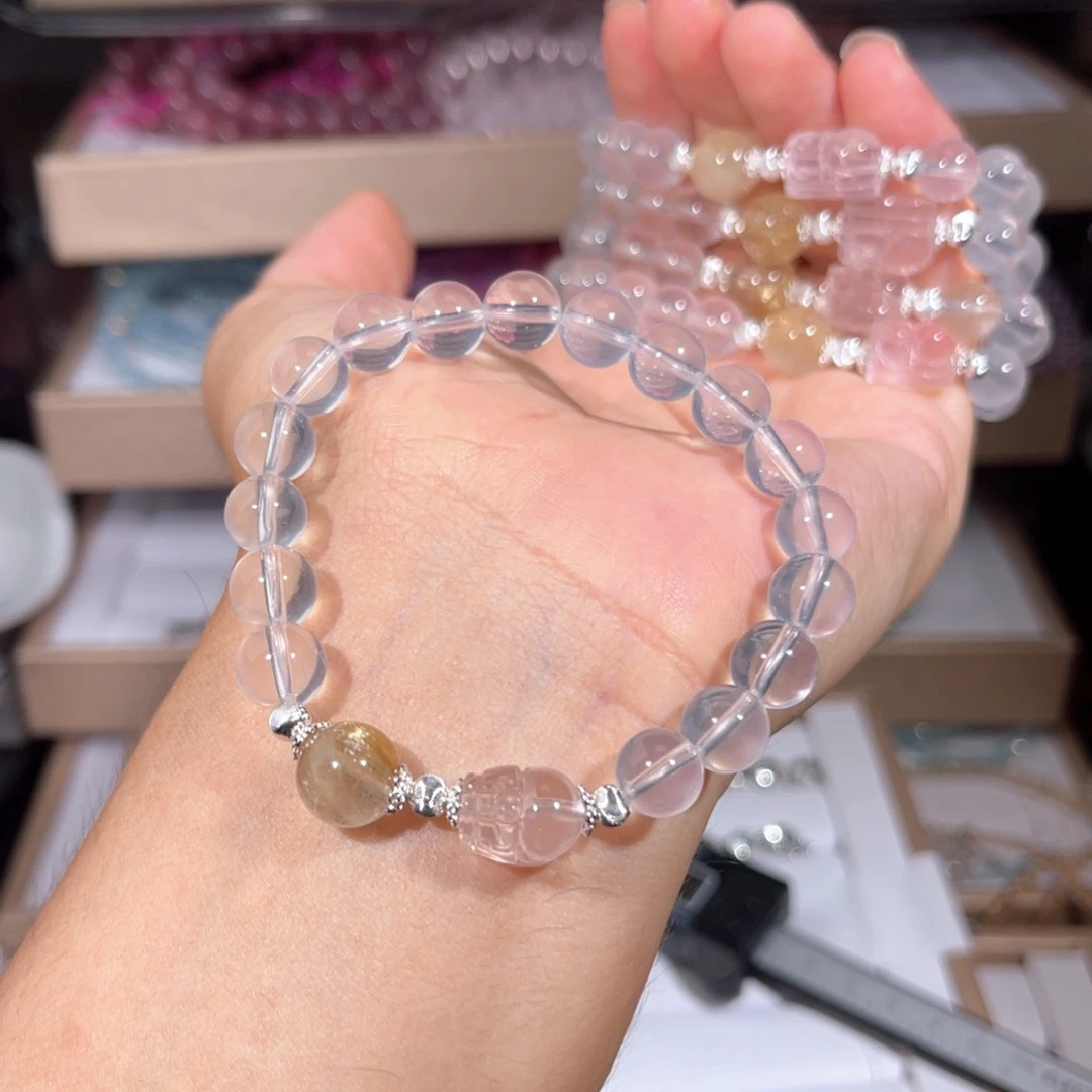 水晶手链银S925镶嵌貔貅金发002