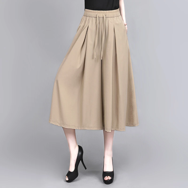 冰丝阔腿裙裤女夏季2025新款裤裙甩裤高腰显瘦遮肉休闲七分裙裤子