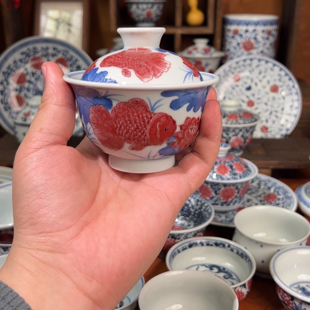 景德镇高温原矿釉里红手绘