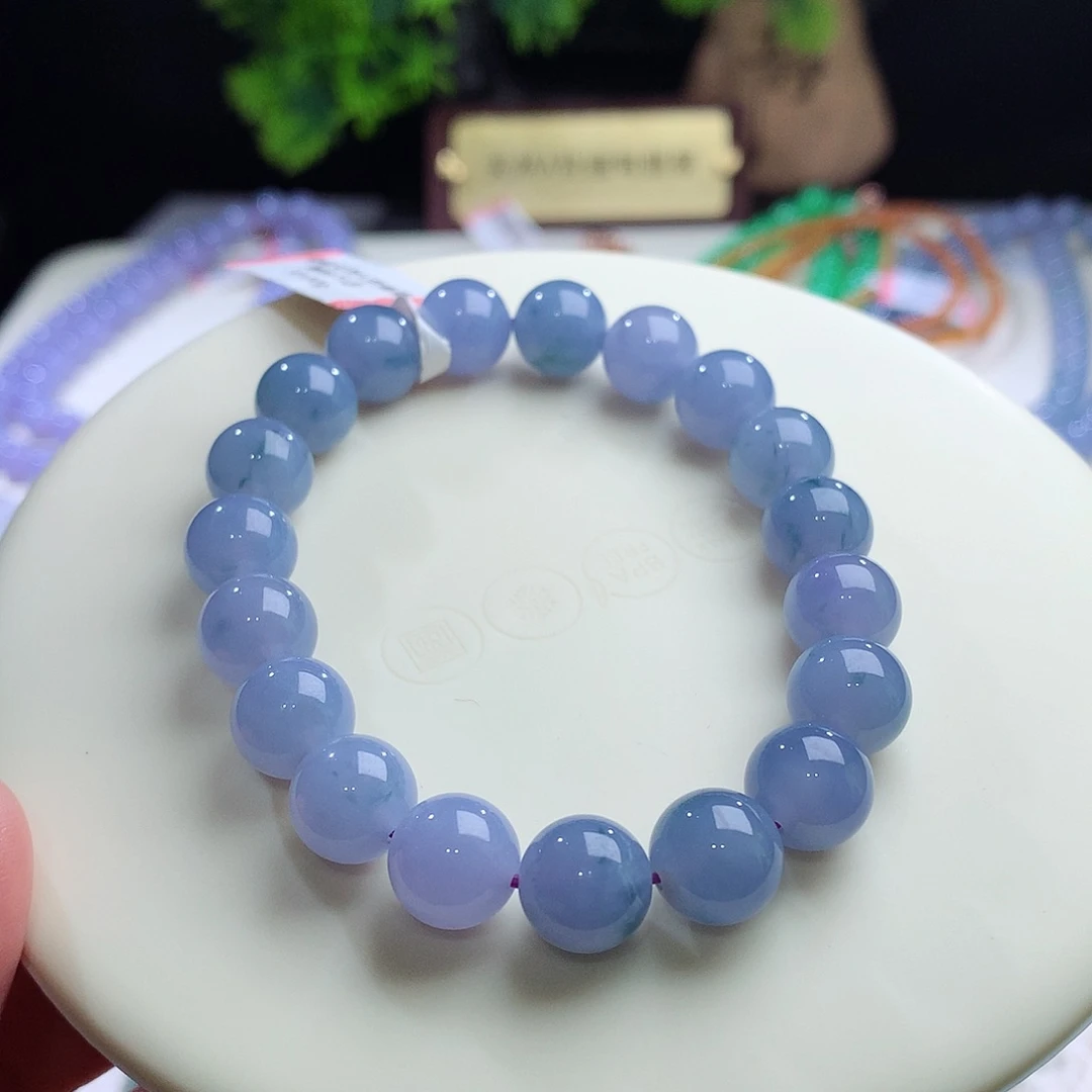 未镶嵌手串翡翠卡10mm冰胶浓妖紫飘蓝花