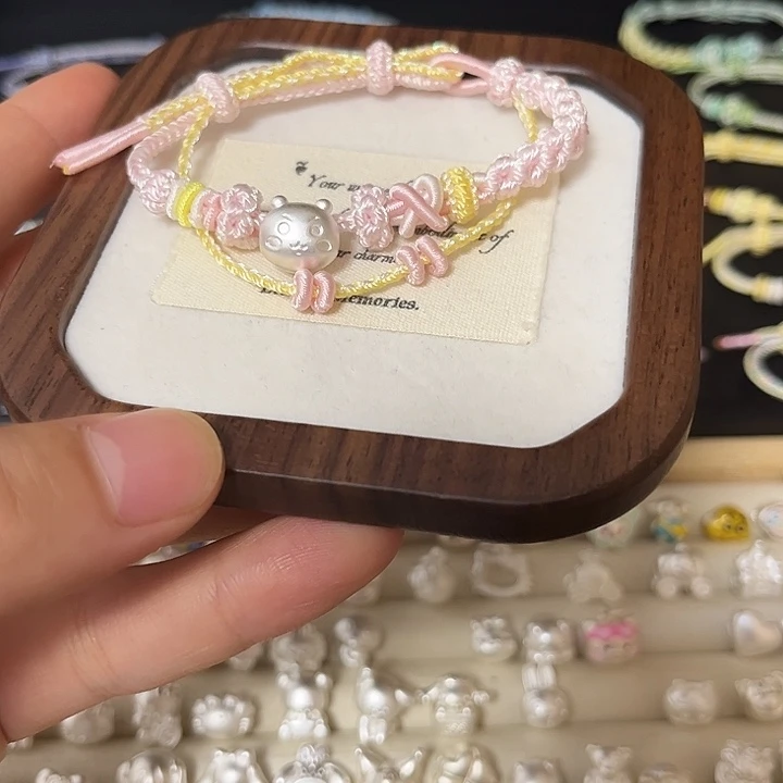 布艺足银jiyi+粉双层手绳