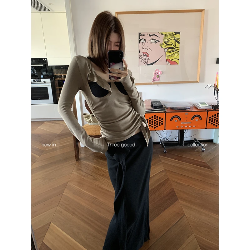 THREE GOOOD/三吉莫代尔棉小花边设计感中长针织半身裙Y725G11426