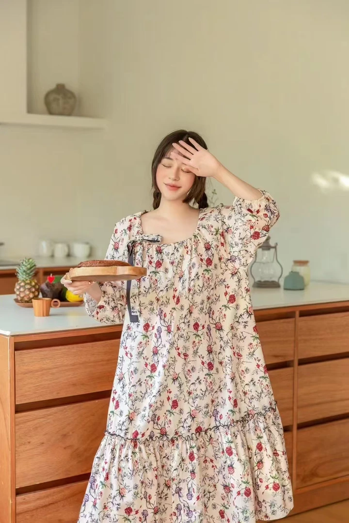 YQ2412东方玫瑰棉布睡裙