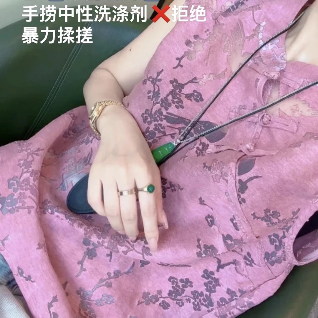 烧花盘扣短袖宽松百搭马甲上衣8825