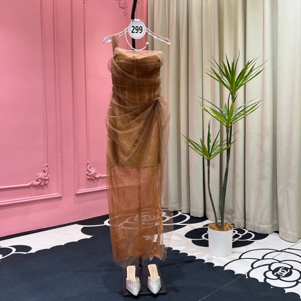 【欧一】299号轻奢优雅度假名媛千金高腰修身显瘦气质蕾丝手工裙