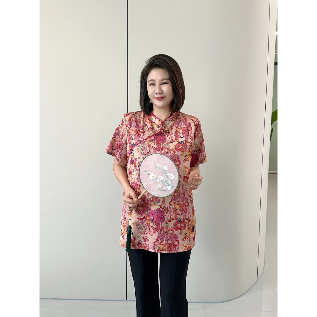 微胖女装【锦鲤】复古新中式小短袖上衣新款禅意气质款女装20711