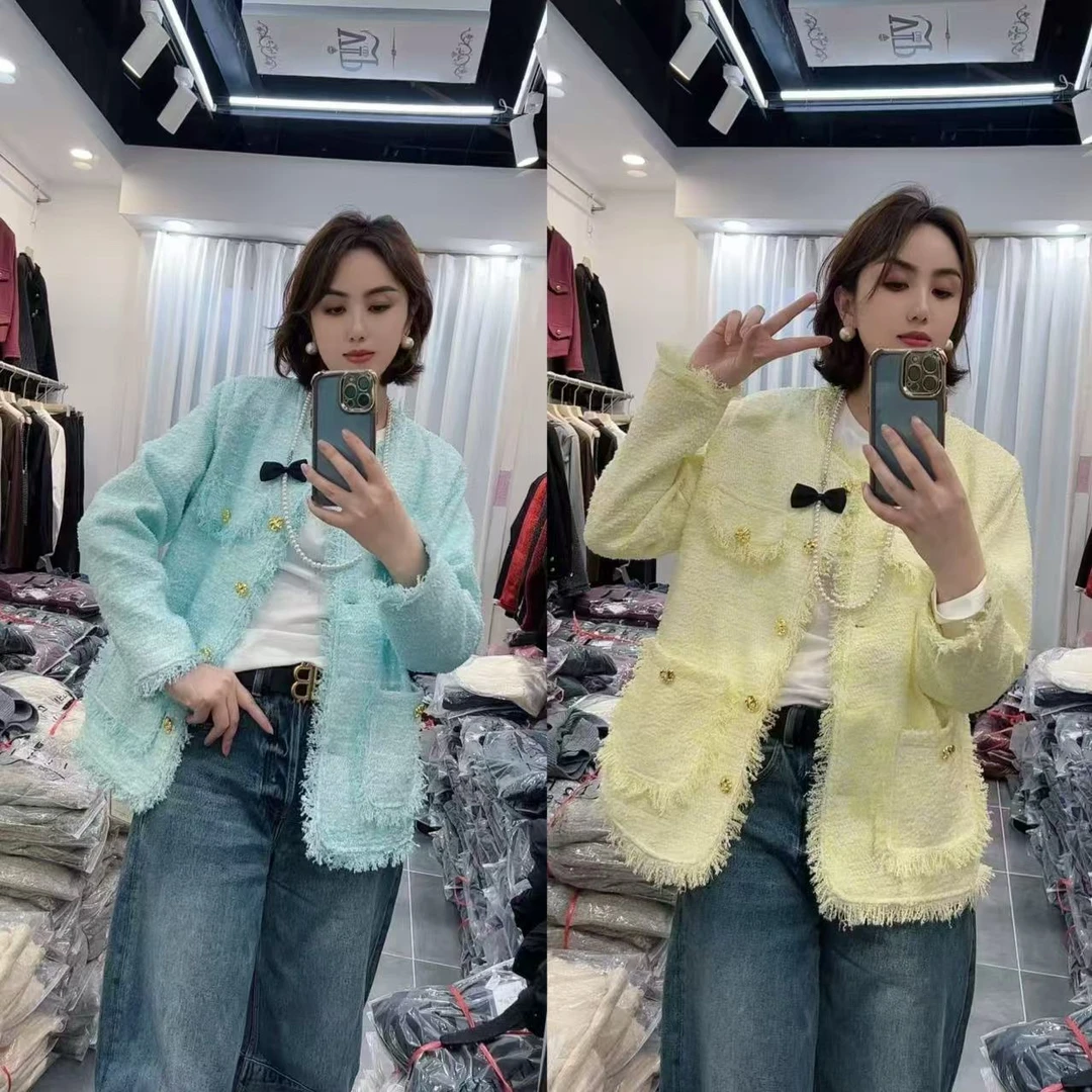 LL琳大码高级感小香风外套女2025小个子百搭流苏长袖上衣外套2401