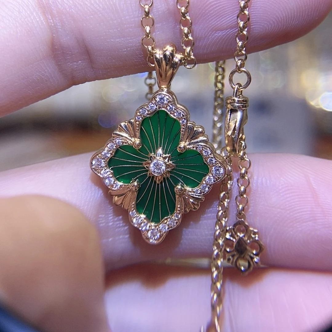 钻石项链18K金镶嵌大号歌剧院项链k黄