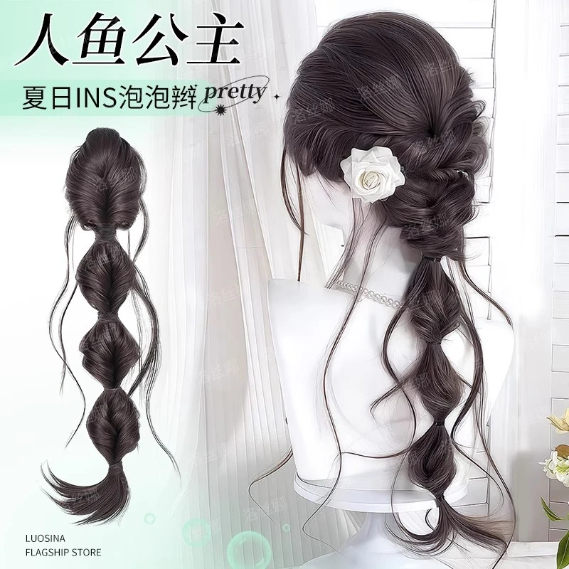 假发辫子抽丝泡泡辫自然仿真发夏日ins抓夹麻花长辫子假发辫马尾