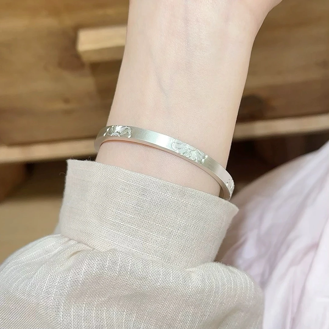 足银手镯 菊朵  银奶奶足银999新中式复古小清新实心小雏菊纯手工