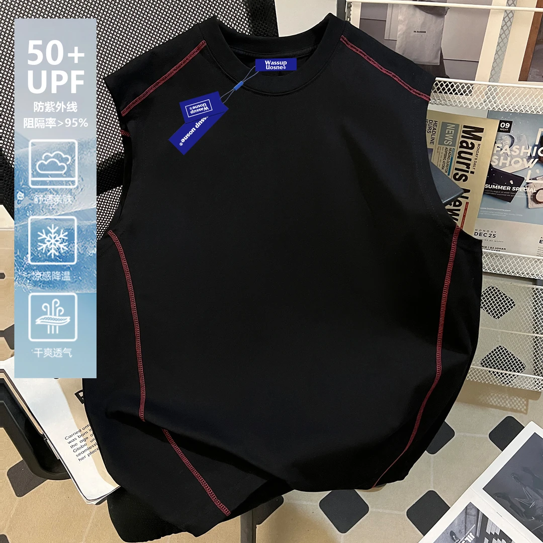 美式潮牌夏季新款索罗娜无袖背心男生防晒透气冰感亲肤简约速干衣