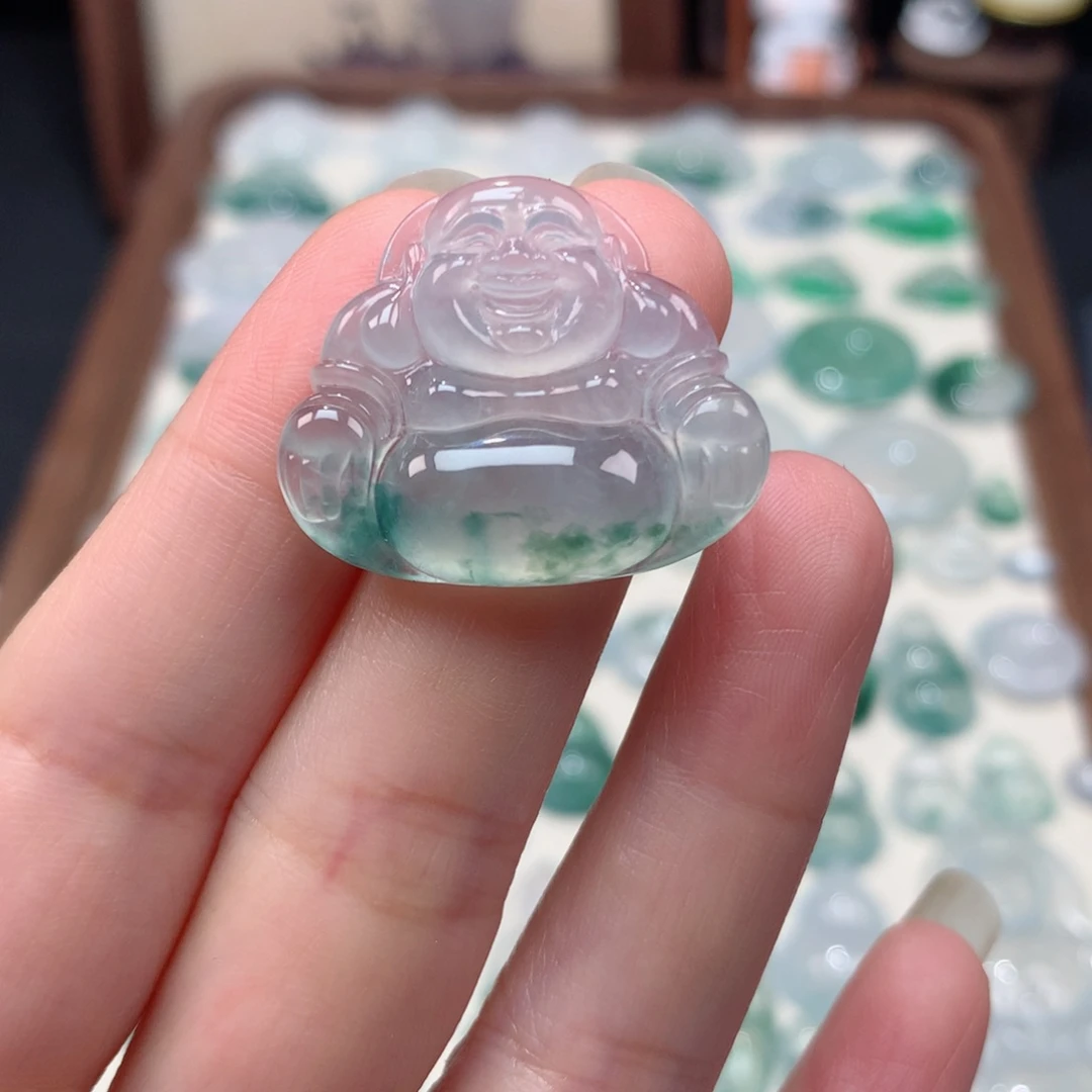 翡翠未镶嵌颈饰高冰飘花佛公