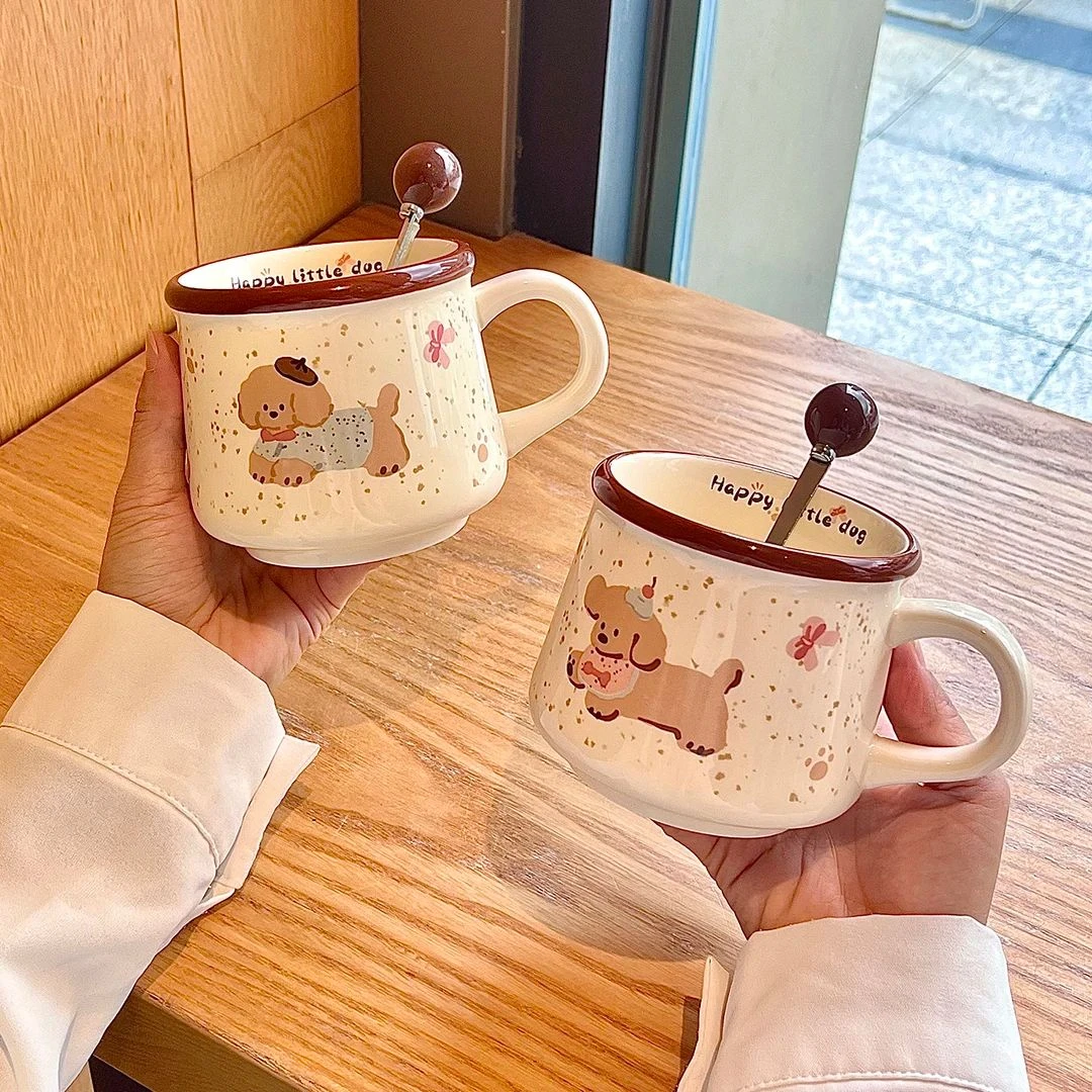 高颜值ins风马克杯可爱小狗咖啡杯子家用陶瓷水杯送女生生日礼物